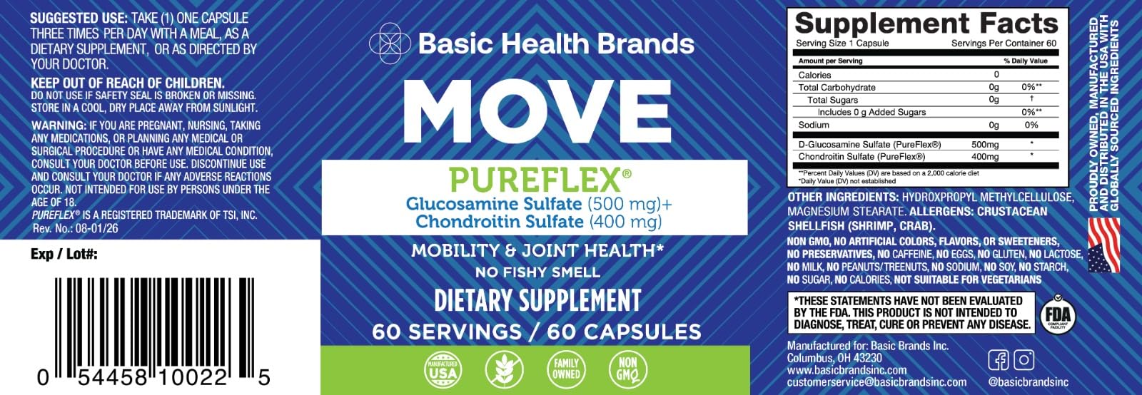 Allergen-free label visible on Move Pureflex packaging.