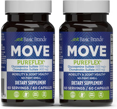 Basic Brands Move Pureflex glucosamine bottle highlighting joint support formula.