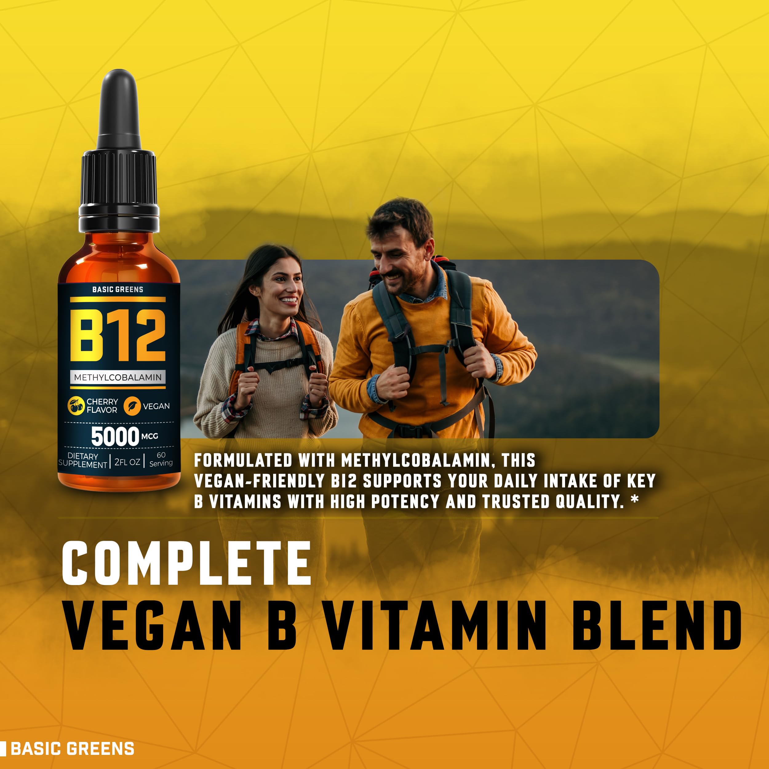 BASIC GREENS B12 drops for fast sublingual absorption under the tongue