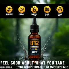 BASIC GREENS B12 liquid with dropper for precise dosing and convenience