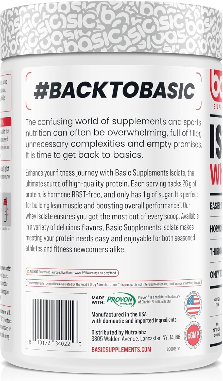 Whey protein isolate confirms gluten-free and RBST-free quality.