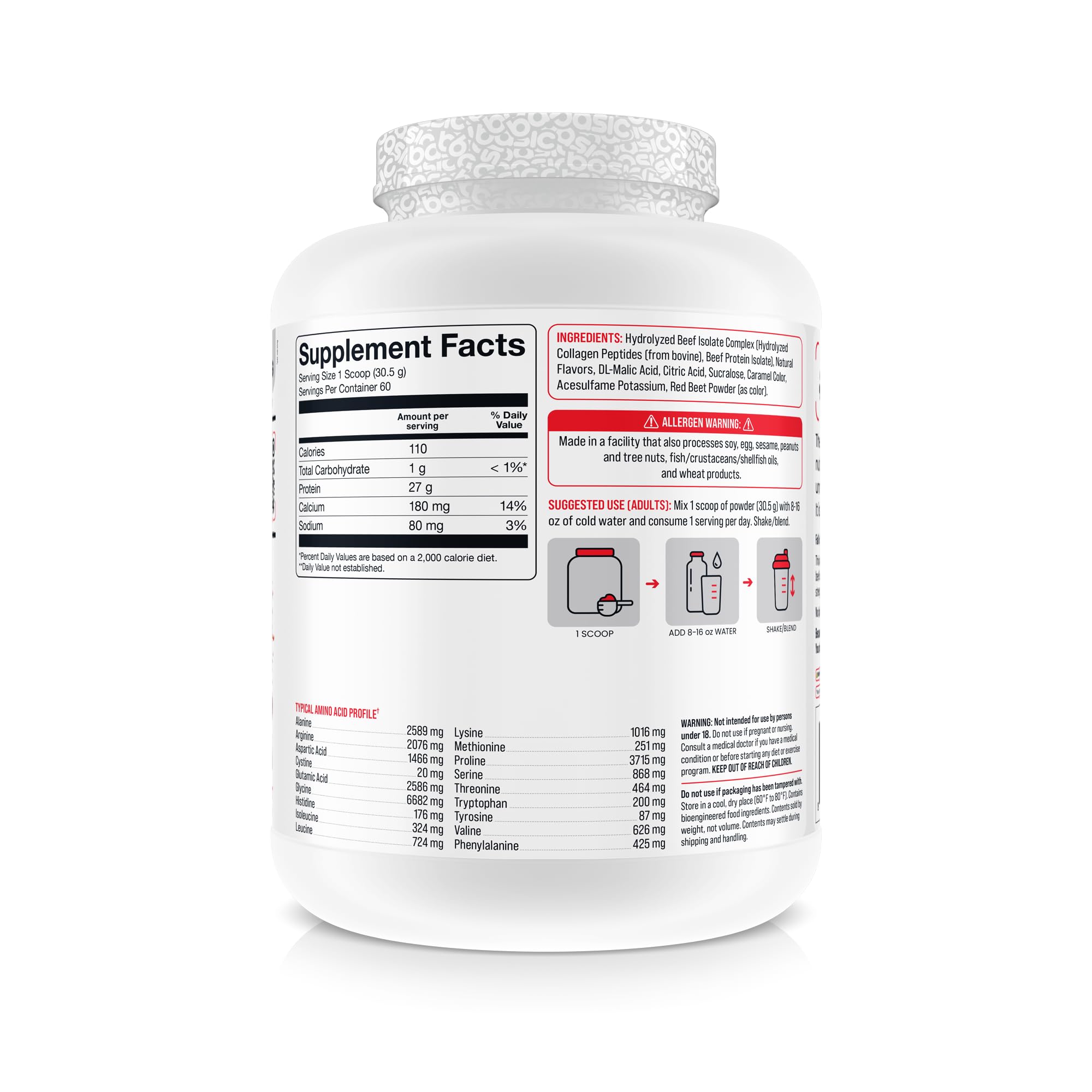 Basic Supplements Hydrolyzed Beef Isolate scoop ready for fast-digesting protein