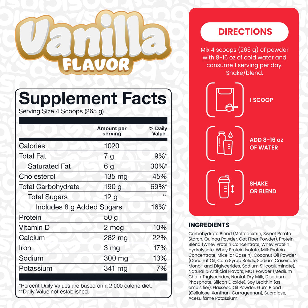 Basic Supplements Mass Gainer ingredients label helps verify complete amino acid profile.