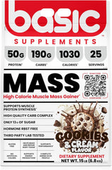 Basic Supplements Mass Gainer pour demonstrates a ready shake for post-workout fueling.