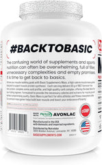 Close-up of BASIC SUPPLEMENTS Mass Gainer showing 50g protein per serving