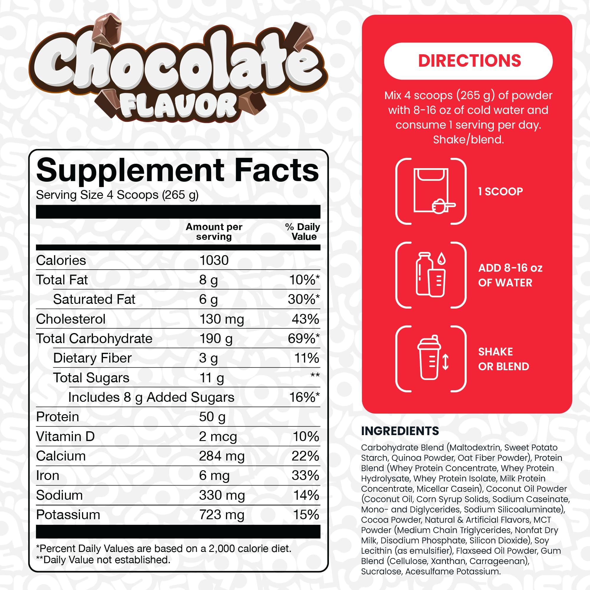 BASIC SUPPLEMENTS Mass Gainer scoop in use demonstrates quick post-workout fueling