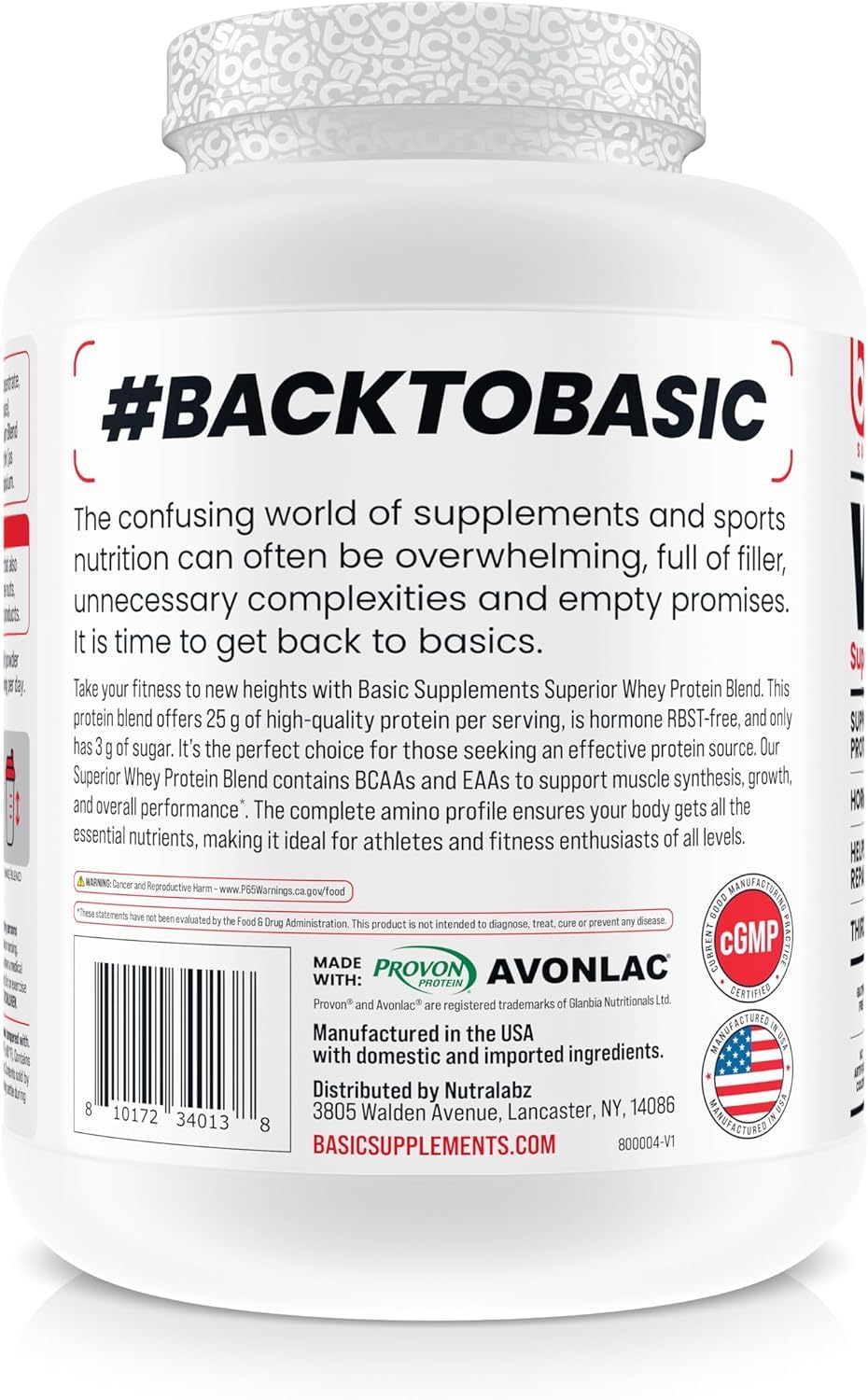 Basic Supplements label shows complete amino acid profile and gluten-free formula.