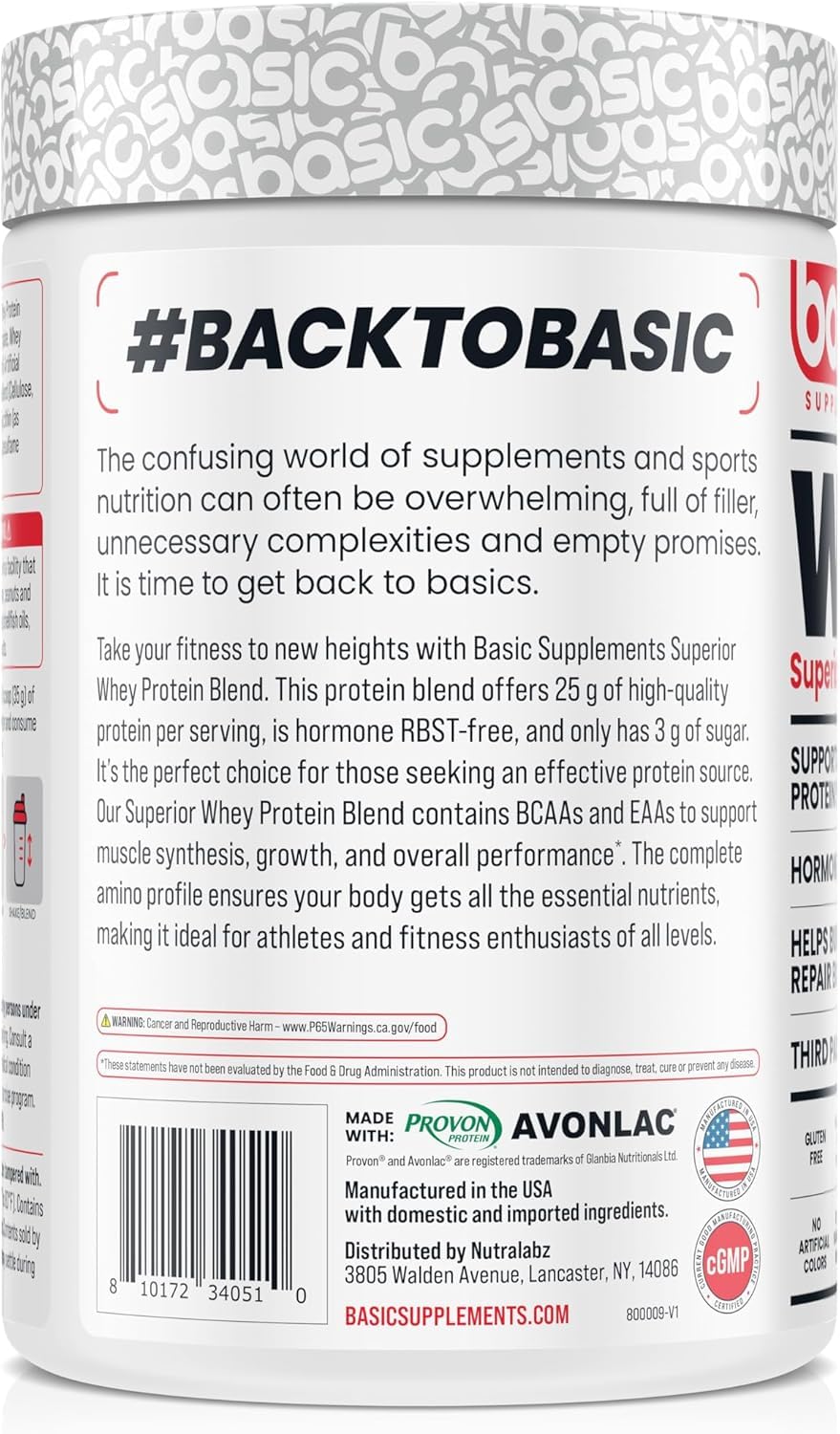 Basic Supplements Whey Protein Powder shake ready, displaying smooth texture
