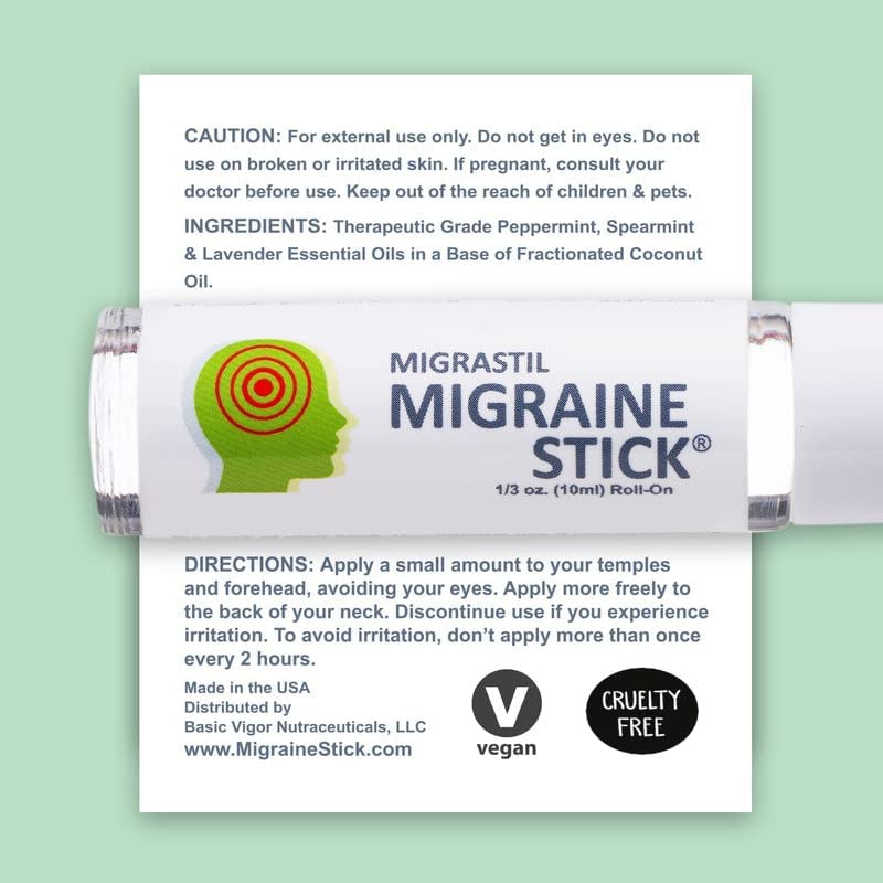 Made in USA label on Migrastil Migraine Stick packaging.