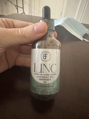 Basidia Farms LINC liquid ingredients list featuring Lions Mane and zinc.