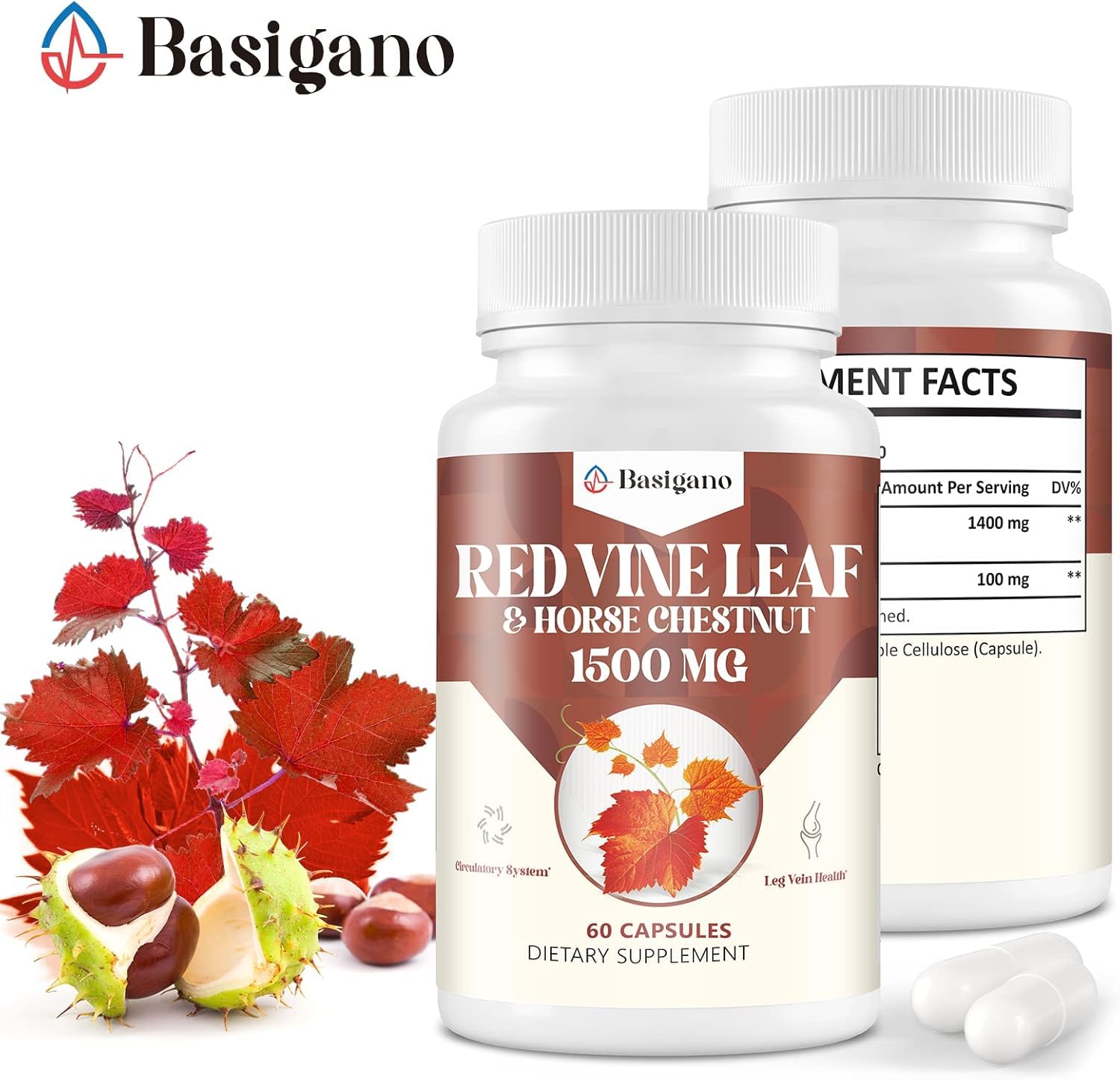 Basigano horse chestnut seeds image suggesting natural extract for leg comfort.