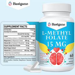 Basigano L-Methylfolate capsules provide easy digestion and steady nutrient delivery.