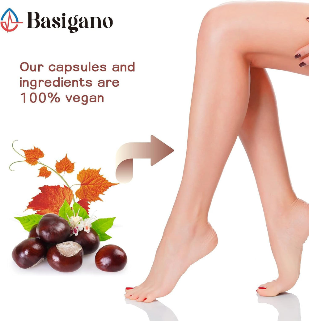 Basigano product scene with two-pack set for vein health routine.