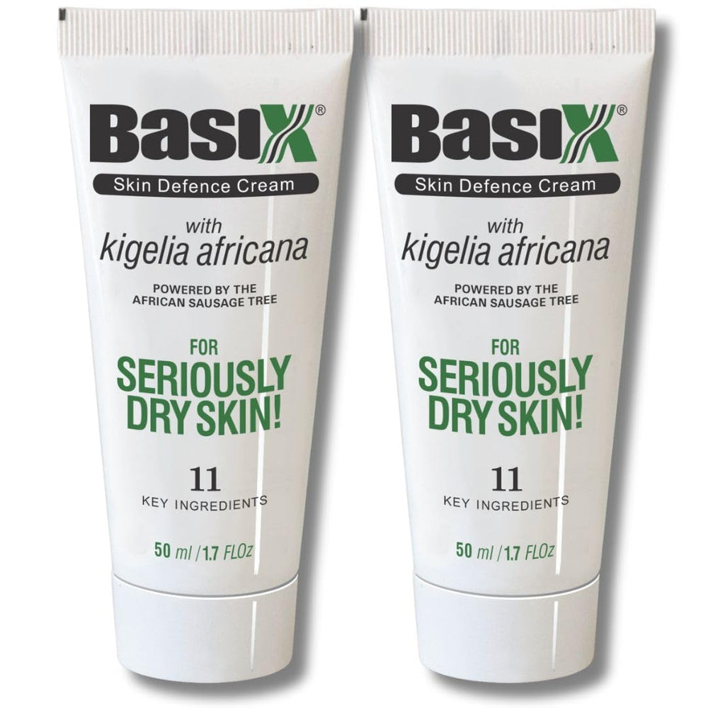 Basix Skin Defence Cream twin-pack box front for easy storage and travel.