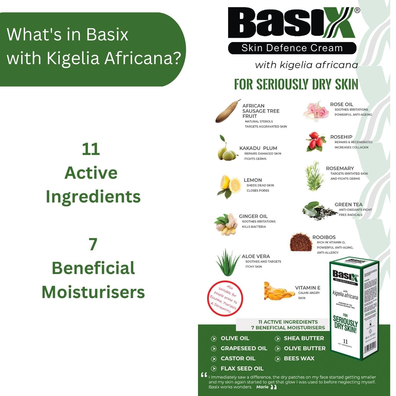 Basix Skin Defence Cream twin-pack label close-up with key natural ingredients.