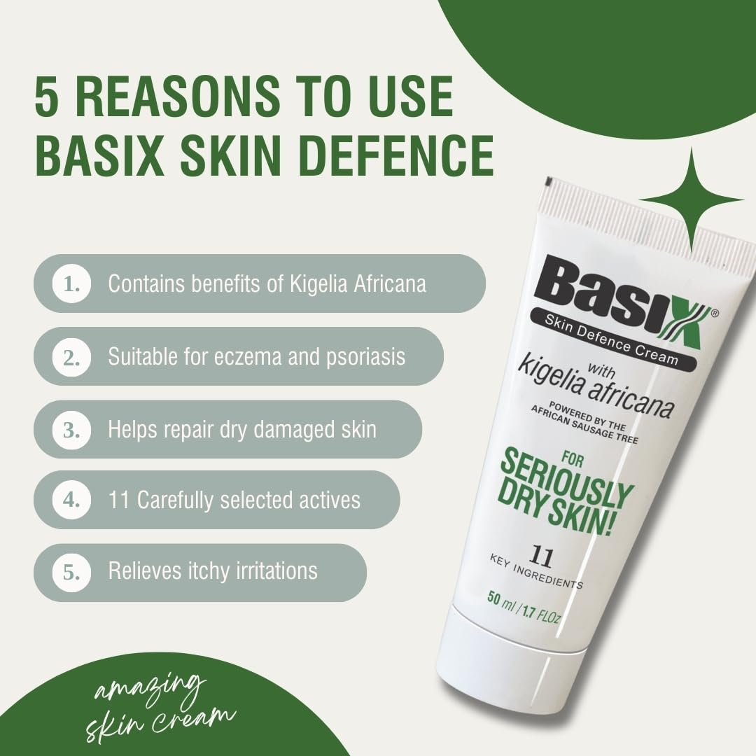 Basix Skin Defence Cream twin-pack texture swirls on skin for smoothing feel.