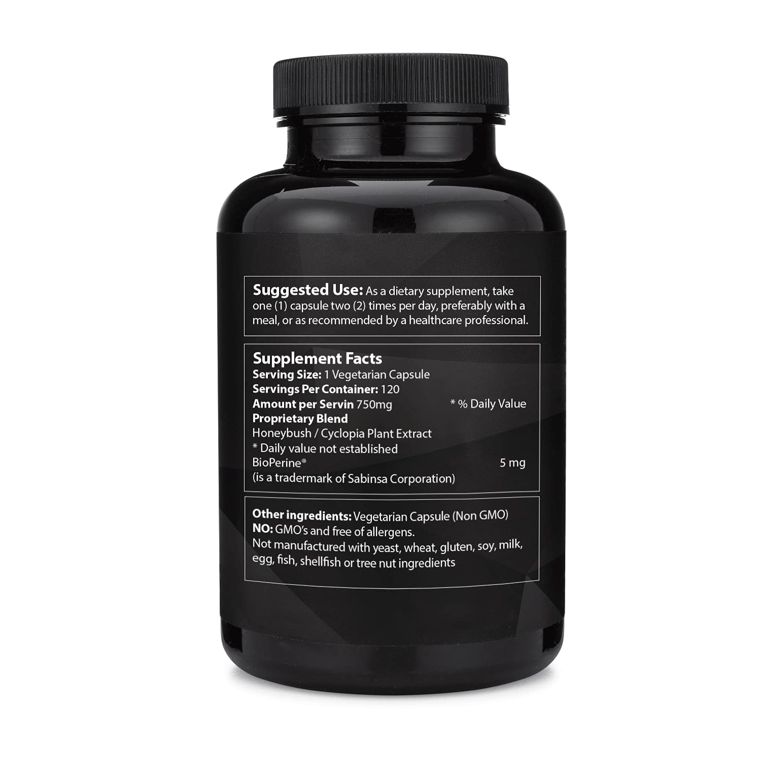 BASKI Honeybush Extract label close-up showing phenolic compounds