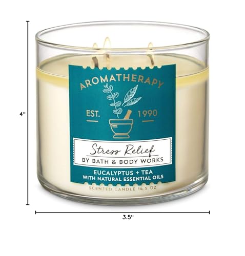 Bath & Body Works Aromatherapy Stress Relief Eucalyptus Tea candle jar with safety features.