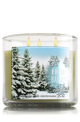Bath & Body Works Fresh Balsam 3-Wick Candle label closeup highlighting rich fragrance