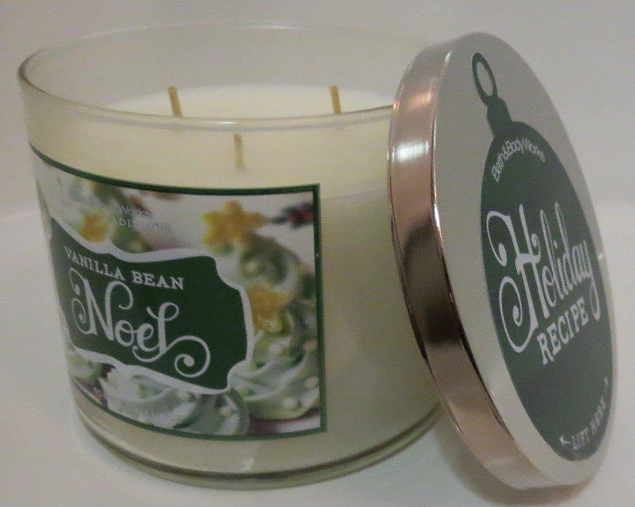 Bath and Body Works Vanilla Bean Noel 3-wick candle creates warm, festive ambiance.