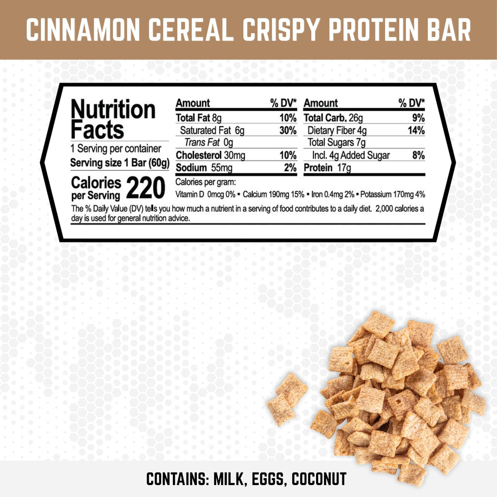 Battle Bars cinnamon cereal bar closeup highlights sweet cinnamon crunch, perfect pre-workout energy boost.