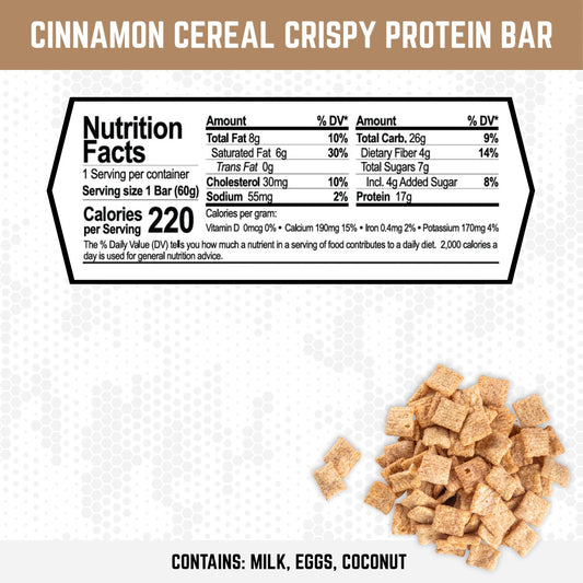 Battle Bars cinnamon cereal bar closeup highlights sweet cinnamon crunch, perfect pre-workout energy boost.