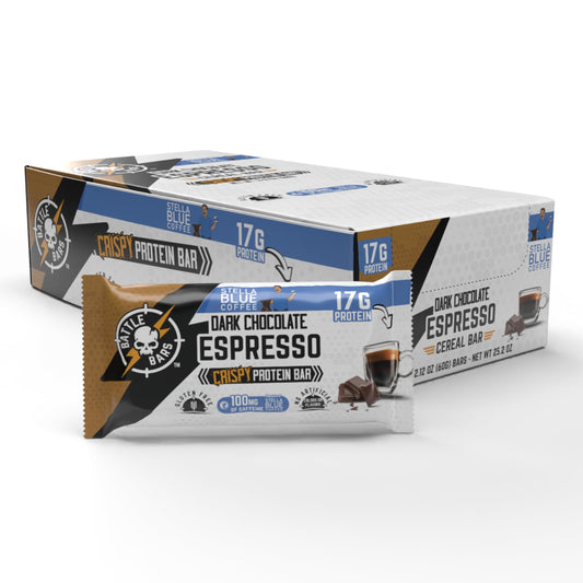Battle Bars Dark Chocolate Espresso bar hero showing bold flavor and protein crunch