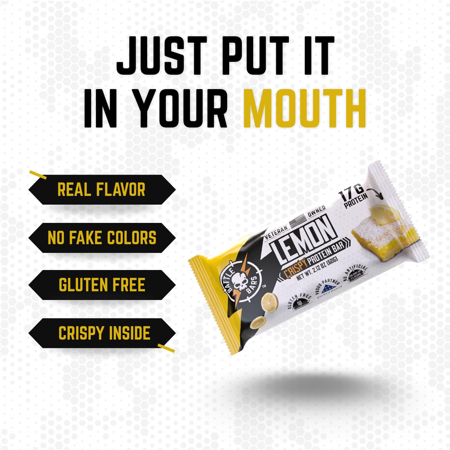 Battle Bars Lemon Almond crispy center for a satisfying texture.