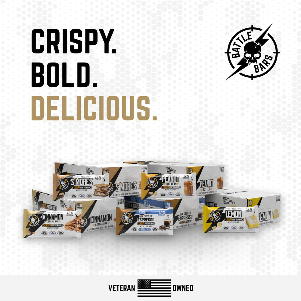 Battle Bars packaging image shows 60g bar, 12-count pack for on-the-go fueling.