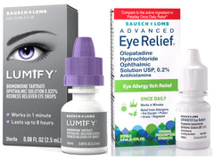 Bausch + Lomb Lumify eye drops bottle for quick redness relief.