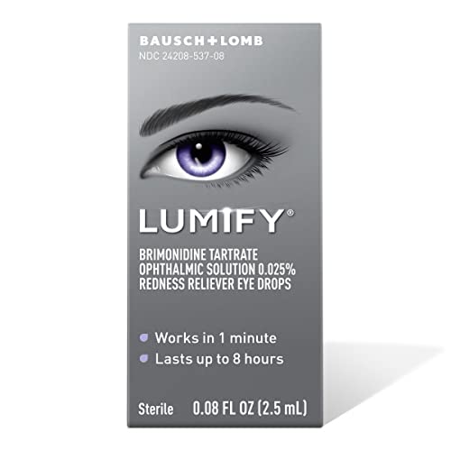 Bausch + Lomb Lumify eye drops packaging highlighting fast-acting redness relief.