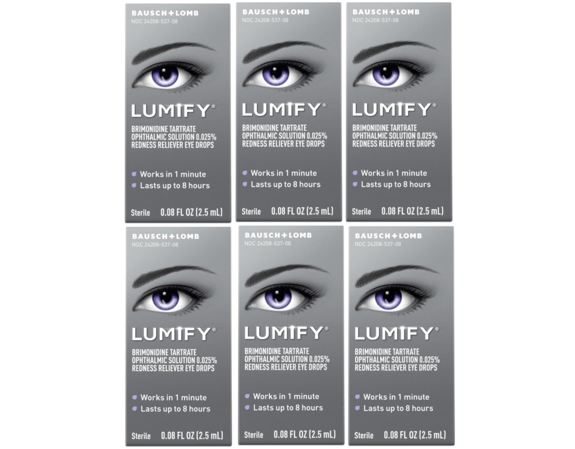 Bausch & Lomb LUMIFY eye drops pack of six for brighter-looking eyes.