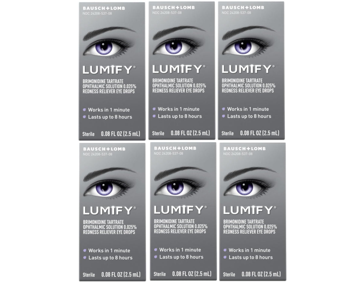 Bausch & Lomb LUMIFY eye drops pack of six for brighter-looking eyes.