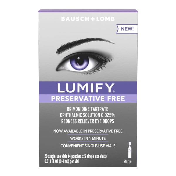 Lumify single-use vial close-up emphasizing hygienic packaging for travel eye care.
