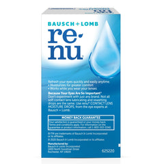 Close-up of Renu bottle and dropper for easy lens lubrication
