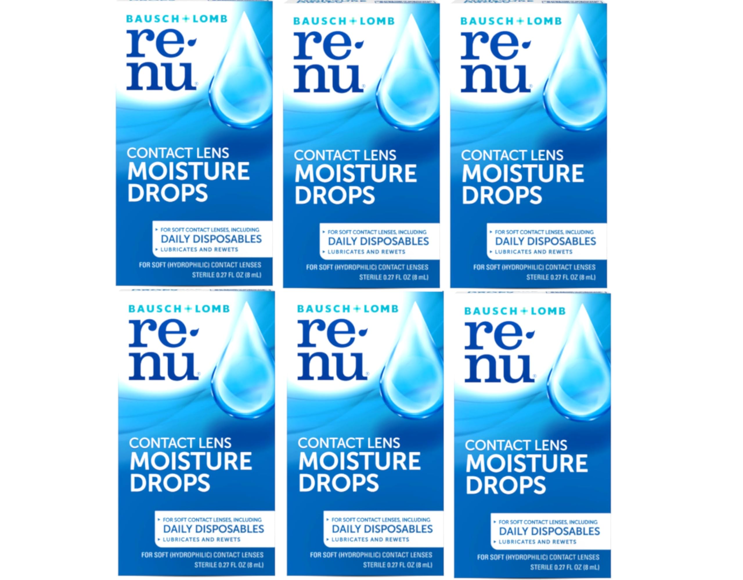 Bausch + Lomb Renu moisture drops bottle front supports daily lens comfort