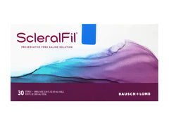 Bausch + Lomb ScleralFil 30-count pack highlights travel-friendly packaging.