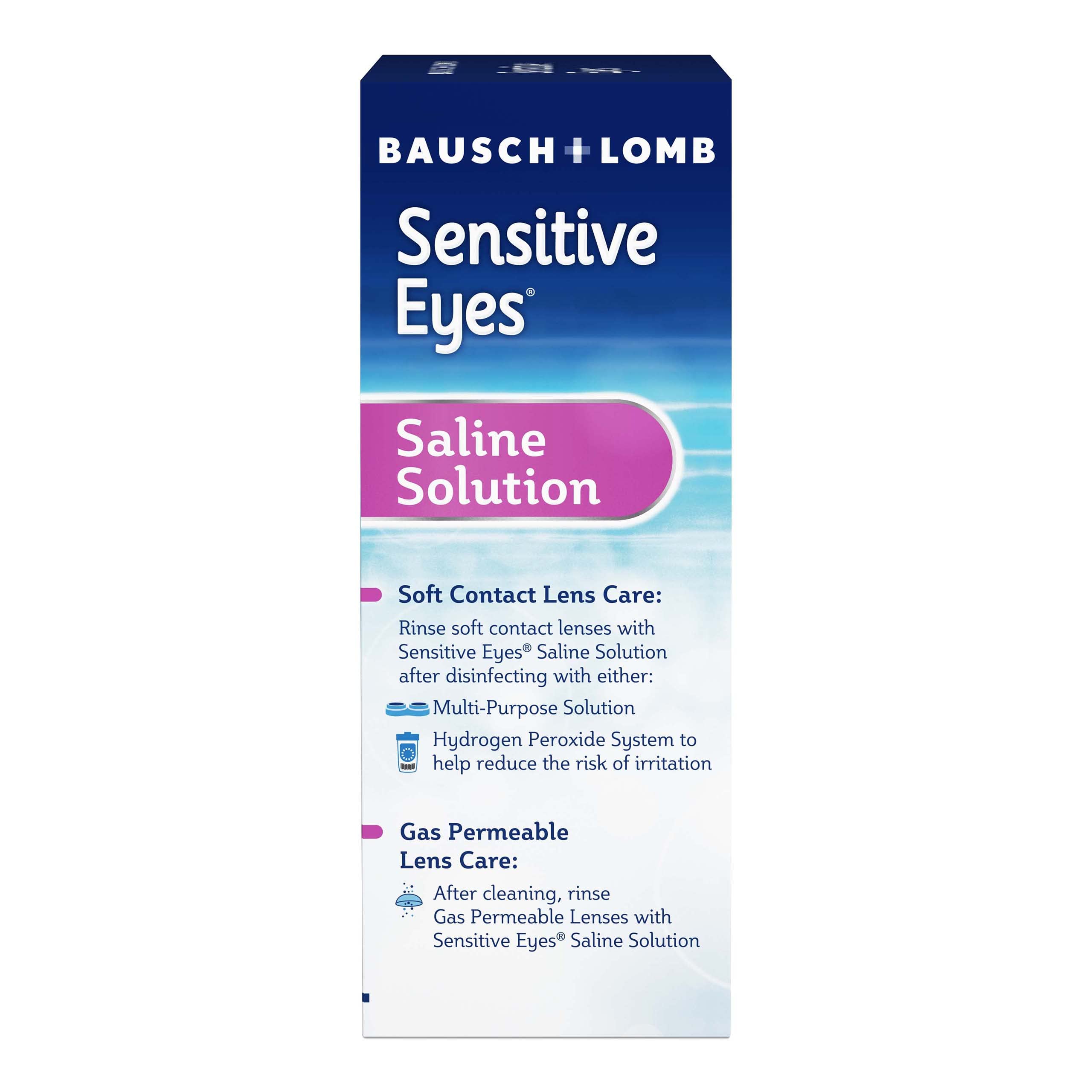Twin Pack outer box of Bausch + Lomb Sensitive Eyes Plus saline solution