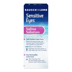 Twin Pack outer box of Bausch + Lomb Sensitive Eyes Plus saline solution
