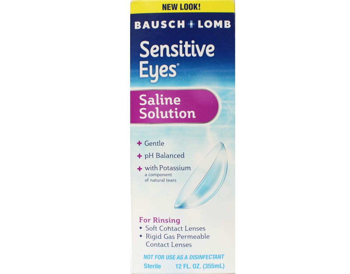 Bausch + Lomb Sensitive Eyes saline bottle for safe rinsing before lens insertion