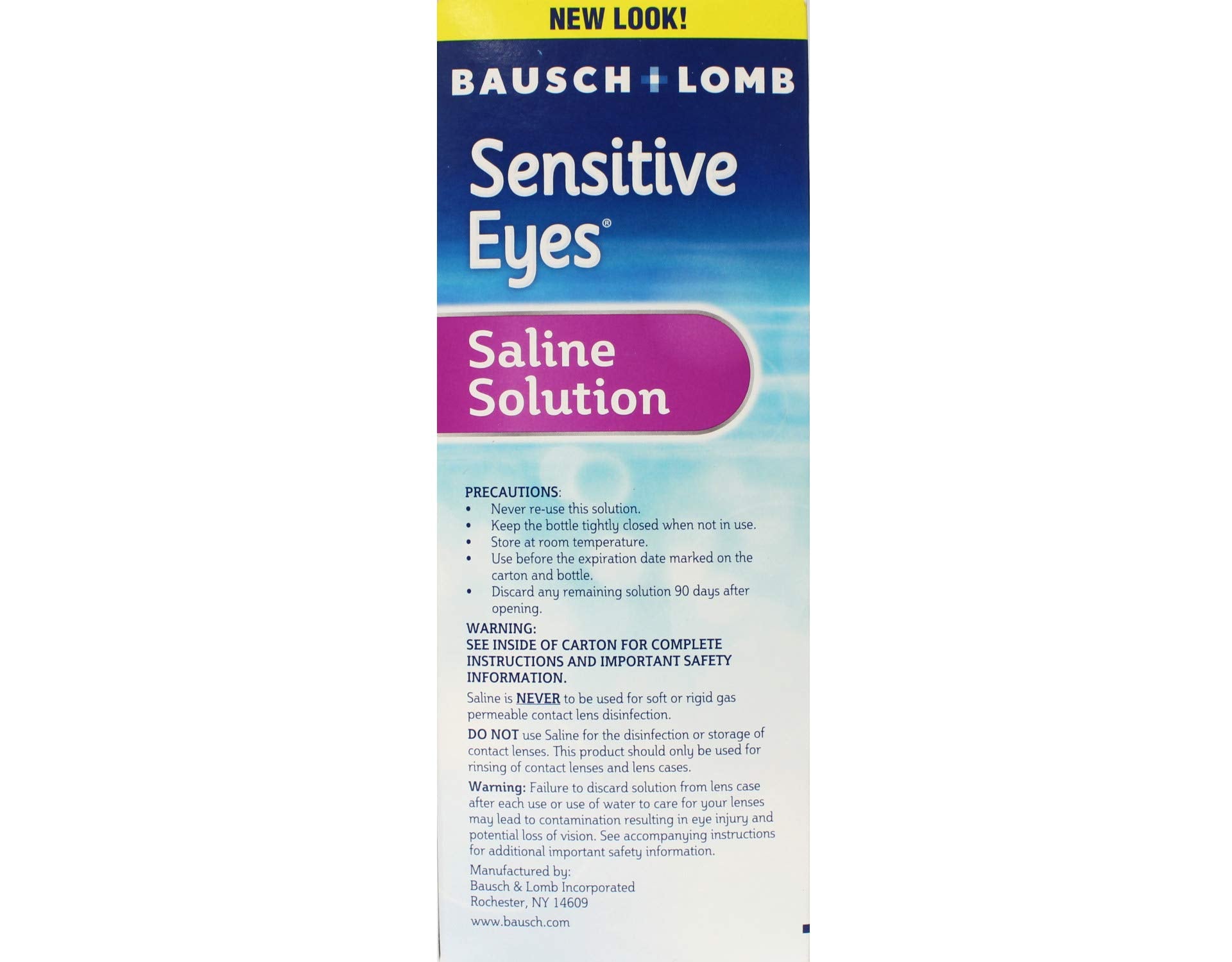 Close-up of Bausch + Lomb Sensitive Eyes bottle label highlighting potassium-based formula