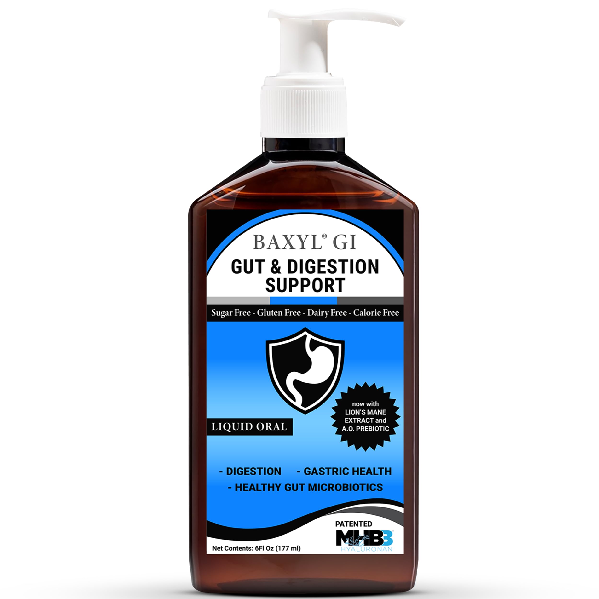 BAXYL GI bottle front for digestive support on the go