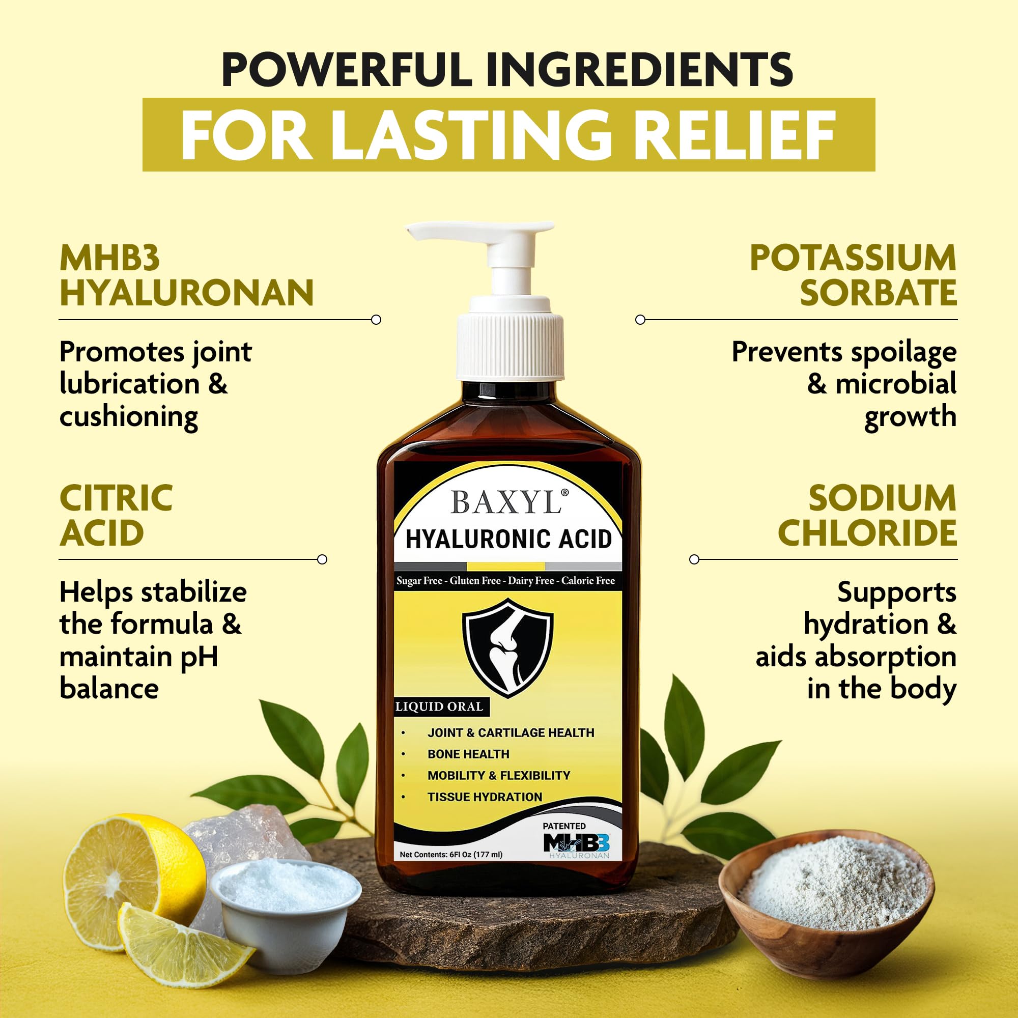 BAXYL bottle-label-closeup highlighting vegan formula and natural hyaluronic acid for joints