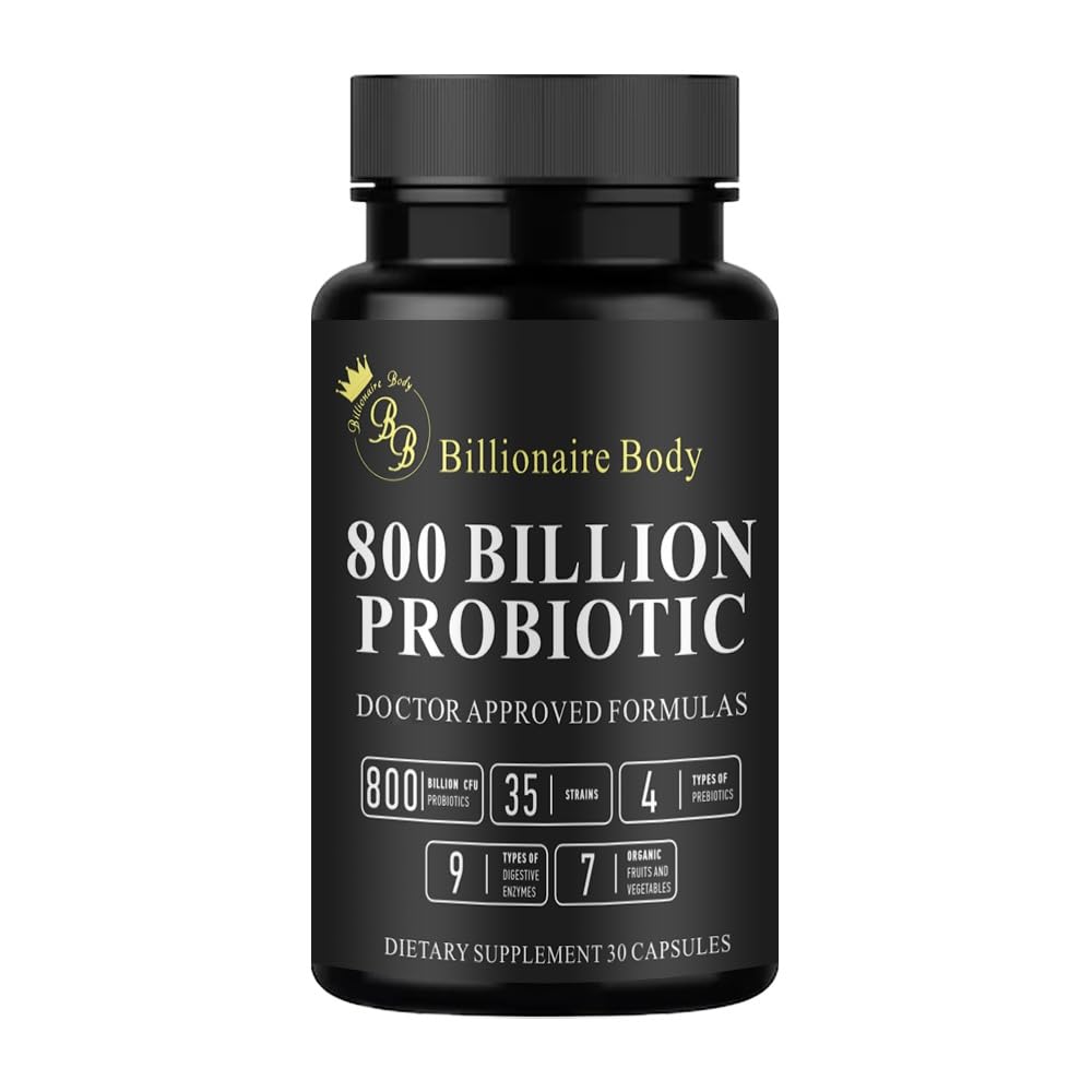 BB Billionaire Body Probiotics bottle front, supporting gut balance and daily energy.