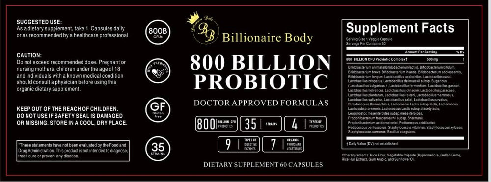 BB Billionaire Body Probiotics on the shelf promoting immunity and energy.