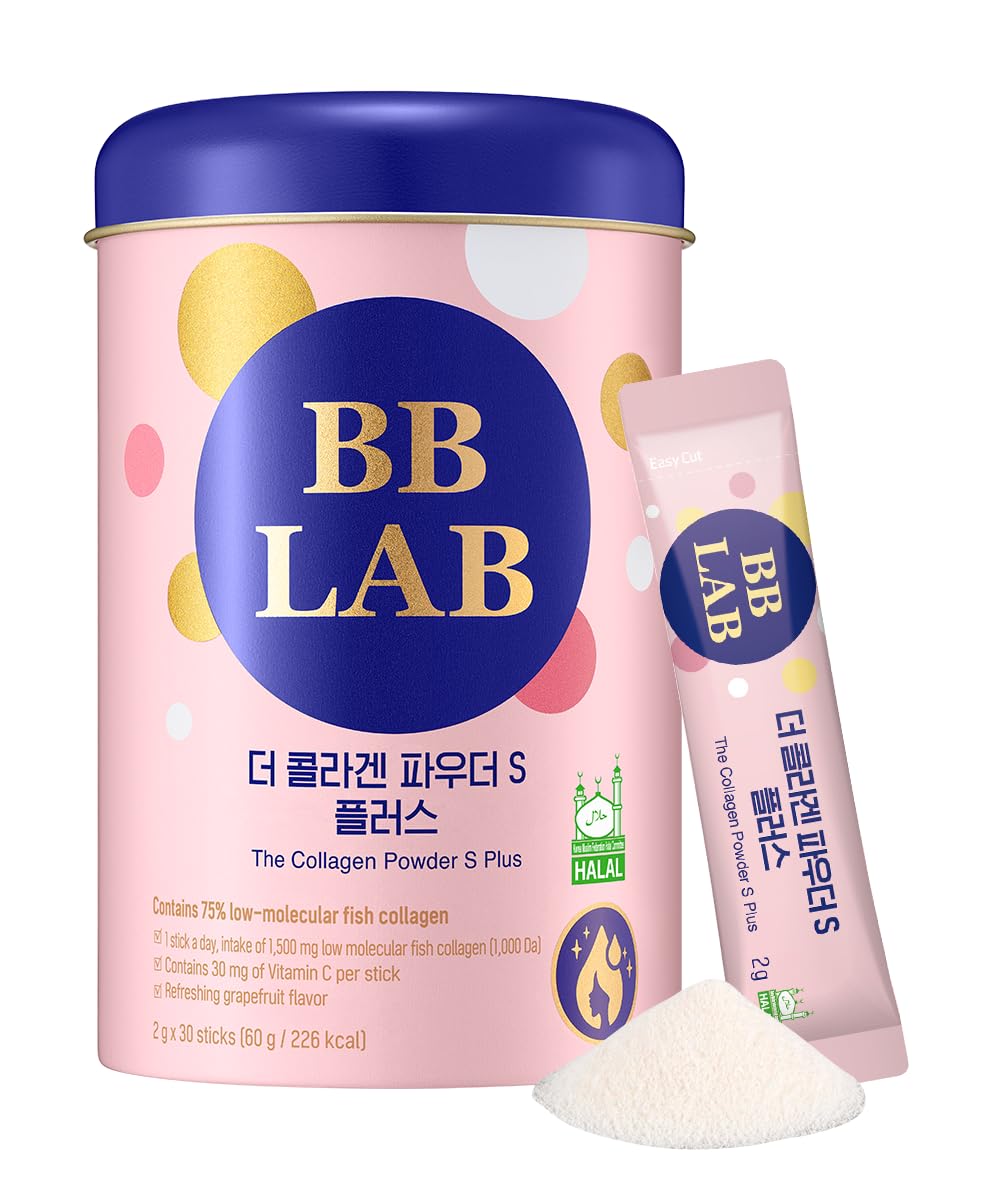 BB LAB Collagen Powder S Plus packaging highlights halal low-molecular formula for fast absorption
