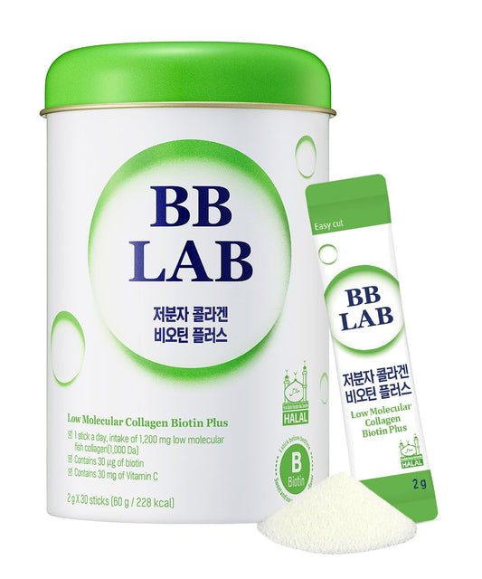 BB LAB low molecular collagen bottle showing fast-absorption formula for skin and joints.