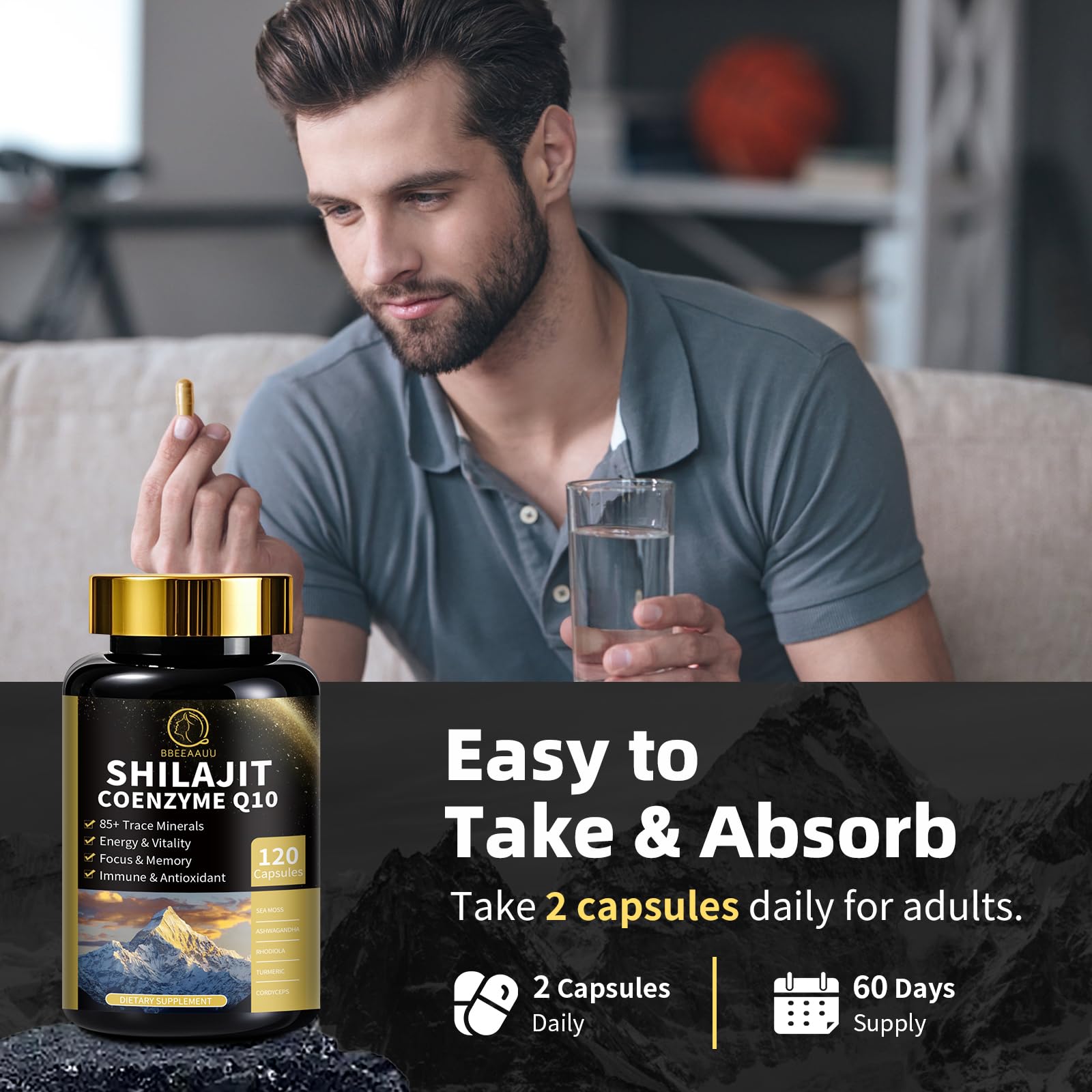 BBEEAAUU Fulvic Humic acids formula image suggesting mineral-rich nourishment.
