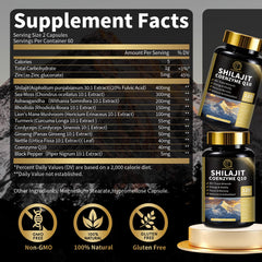 BBEEAAUU Shilajit capsules pack highlighting the 12-in-1 formula.