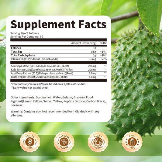 BBEEAAUU Soursop Capsules pour: easy two-per-day intake for energy.